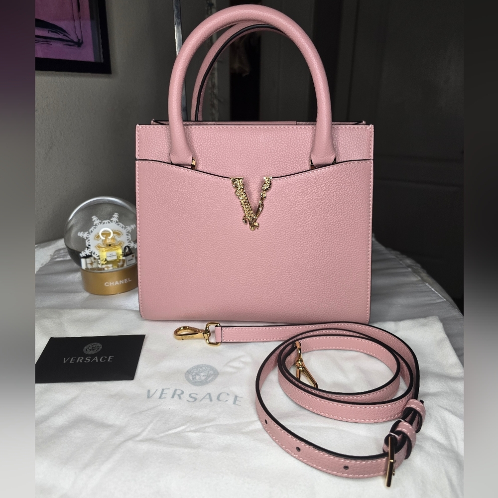 Like New Versace Virtus Pink Leather 2 Way Bag! - Picture 9 of 15
